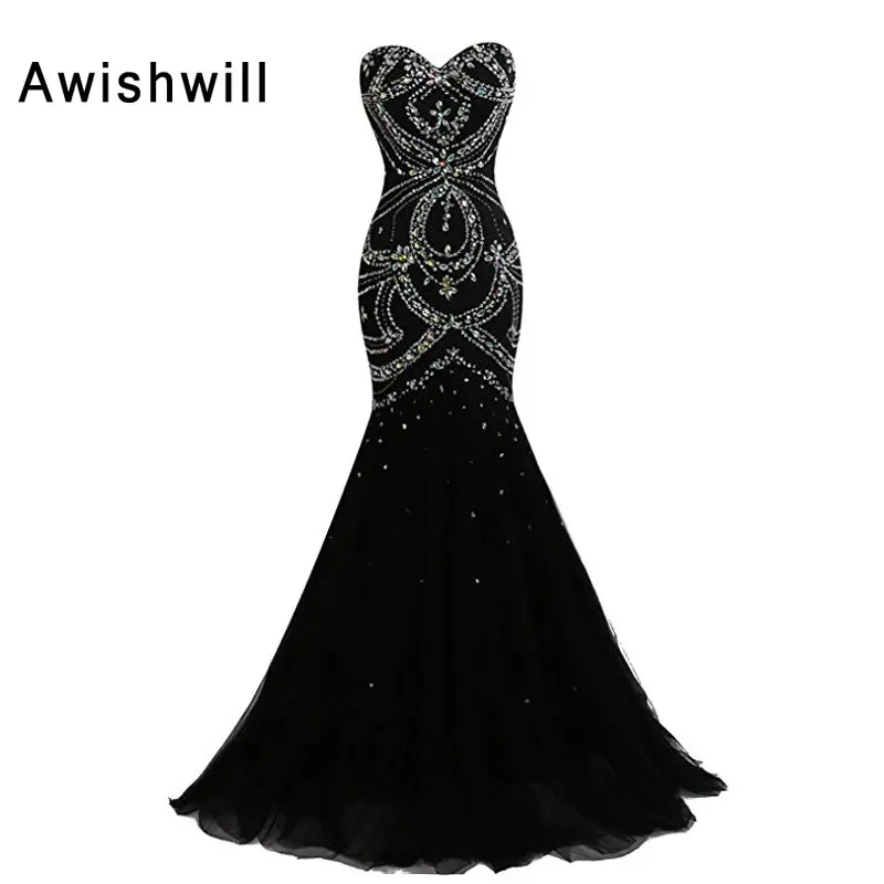 Elegant Long Evening Dresses Black Mermaid Prom Dress With Beads Tulle Lace-up Back Women Formal Party Dress Evening Gowns
Elegant Long Evening Dresses Black Mermaid Prom Dress With Beads Tulle Lace-up Back Women Formal Party Dress Evening Gowns