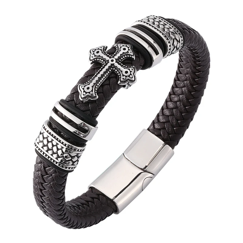 Fashion Cross Design Classic Stainless Steel Men's Leather Bracelet Handsome Men's Christmas Gifts BB0120
Fashion Cross Design Classic Stainless Steel Men's Leather Bracelet Handsome Men's Christmas Gifts BB0120