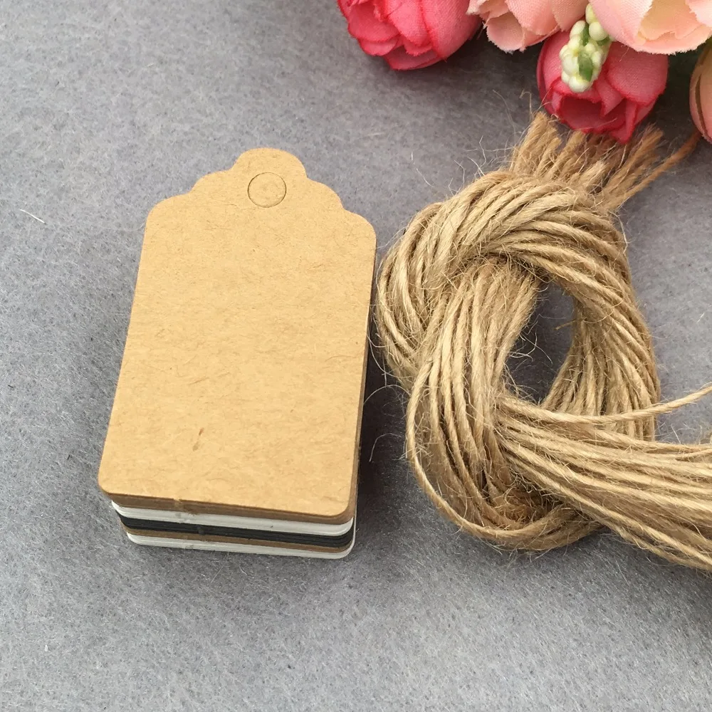 

200pcs 5x3cm Kraft Gift Tags+200pcs Strings Blank DIY Handmade Gift Hang Tags Packing Labels Paper cards Price Tags