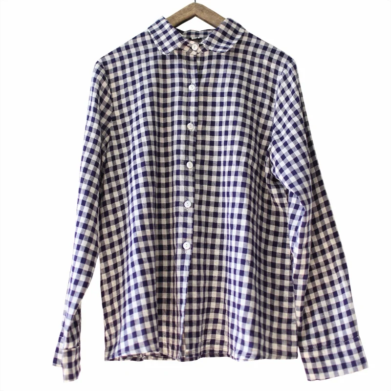 

Japan Harajuku Mori Girl Cotton Plaid Shirt Female Loose Casual Long Sleeve Blouse Women Shirt Tunic Blouse Femme Lady Top Shirt