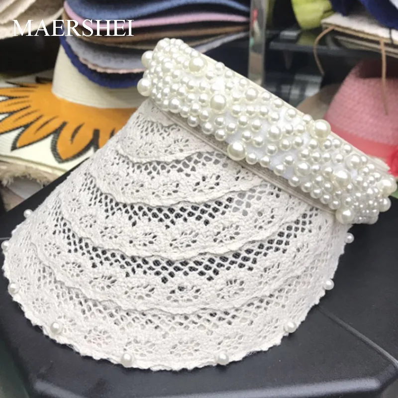 

2019 New Pearls Women Summer Hat Female Elegant Pearl Straw Sun Hat Wide Brim Visor hat For Girls Beach Hats Fashion Cap Ladies