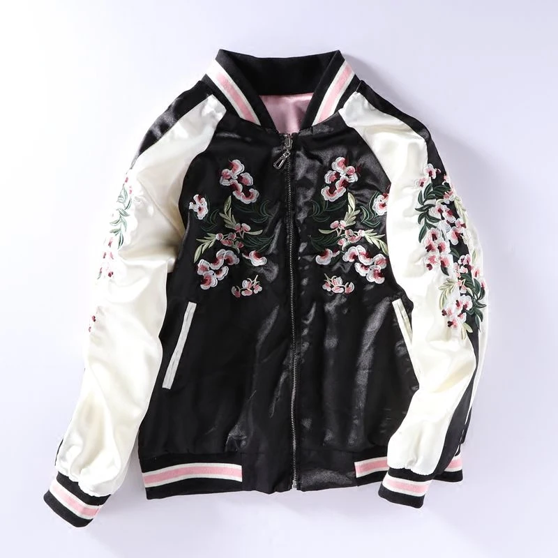 Double side face wear pink sakura embroidery satin cardigan coat tops women autumn winter street casual baseball jackets clothes
Double side face wear pink sakura embroidery satin cardigan coat tops women autumn winter street casual baseball jackets clothes