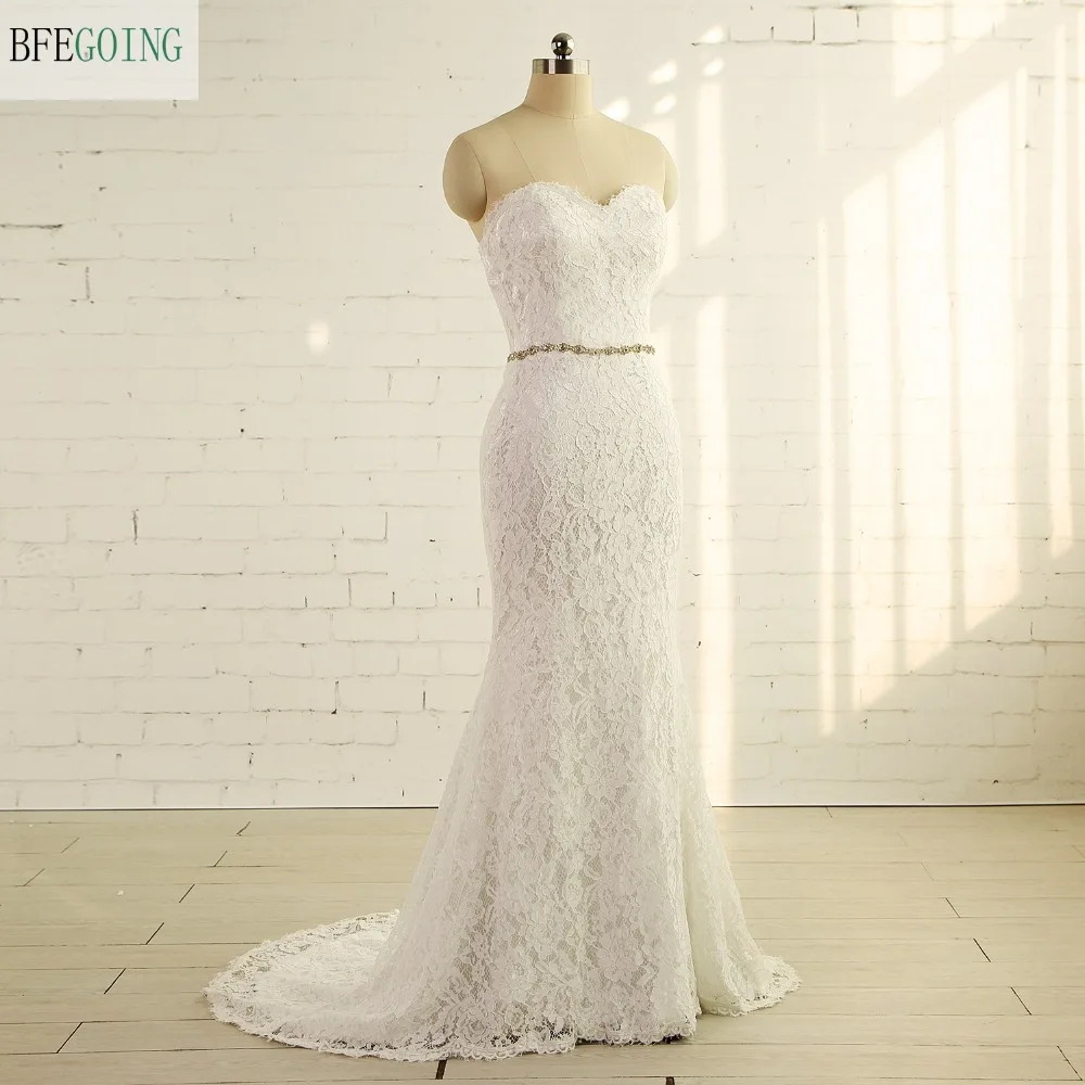 Ivory Lace Sweetheart Floor-Length Mermaid/Trumpet Wedding dress Chapel Train Lace up Sleeveless
Ivory Lace Sweetheart Floor-Length Mermaid/Trumpet Wedding dress Chapel Train Lace up Sleeveless