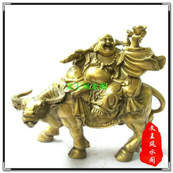 Фото Бронзовая статуя медь майтрейя бронзовая ремесла скота смеющийся будда Большой