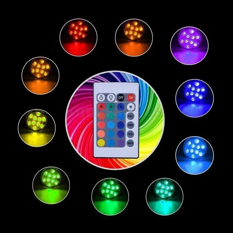 16 видов цветов RGB 10 светодиодная подводная Ночная лампа батарея + 24key ИК-пульт