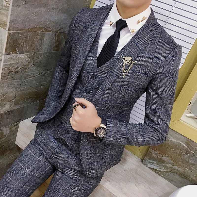 ( Jackets + Vest + Pants ) Men's High-end Suit Brand Plaid Formal Groom Wedding Dress / Men's Classic Plaid Casual Business Suit
( Jackets + Vest + Pants ) Men's High-end Suit Brand Plaid Formal Groom Wedding Dress / Men's Classic Plaid Casual Business Suit