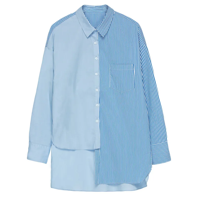 Женская Асимметричная блузка в полоску Повседневная Свободная хлопковая с