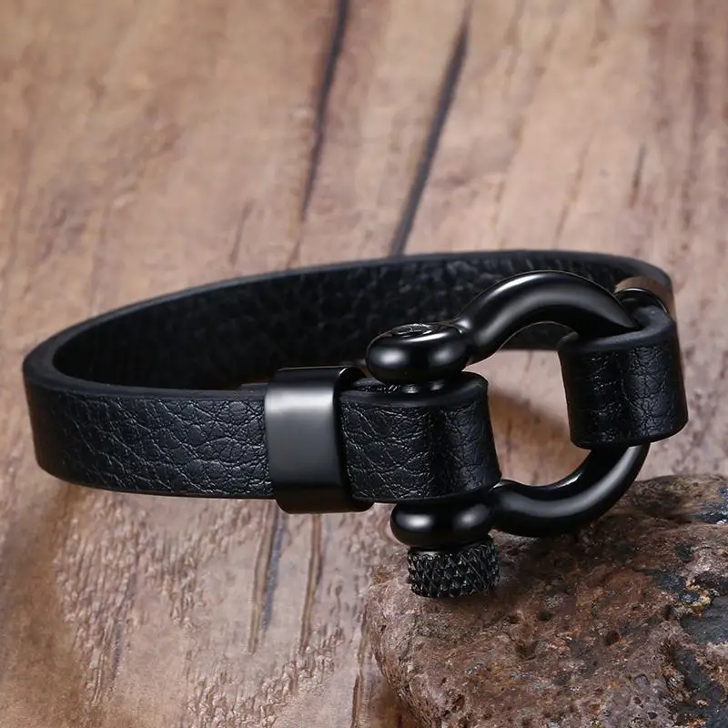 Vnox Black Real Leather Bracelet Bangle Stainless Steel Screw Button Design Unique Jewelry
Vnox Black Real Leather Bracelet Bangle Stainless Steel Screw Button Design Unique Jewelry