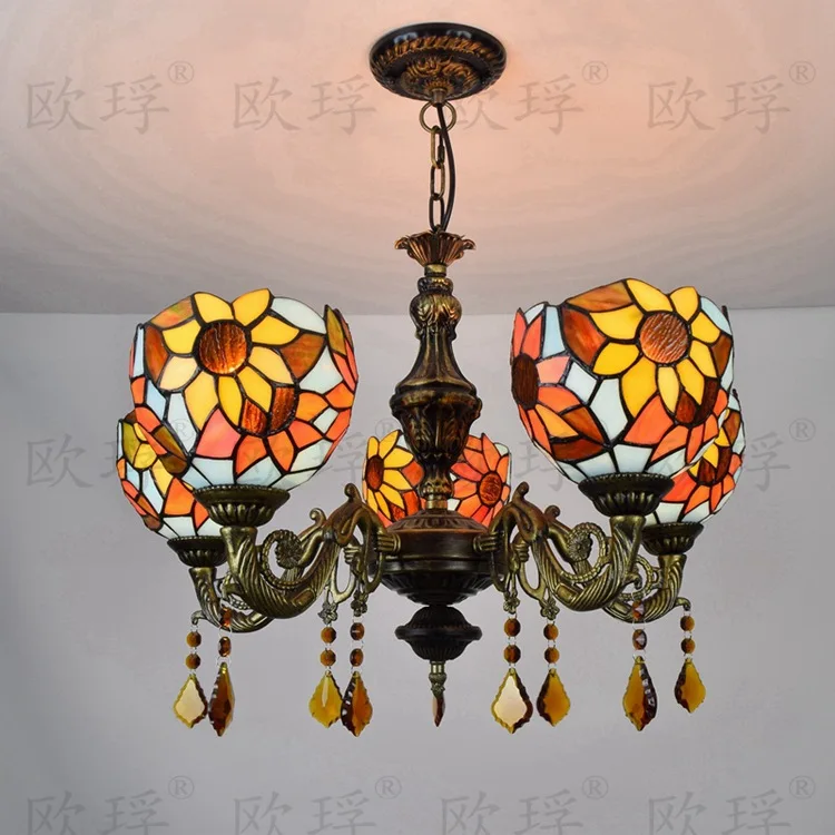 5 heads Living room bedroom Crystal lamps Tiffany Stained glass Re5 headsstaurant decorate Pendant Lights Sun flower E27
5 heads Living room bedroom Crystal lamps Tiffany Stained glass Re5 headsstaurant decorate Pendant Lights Sun flower E27