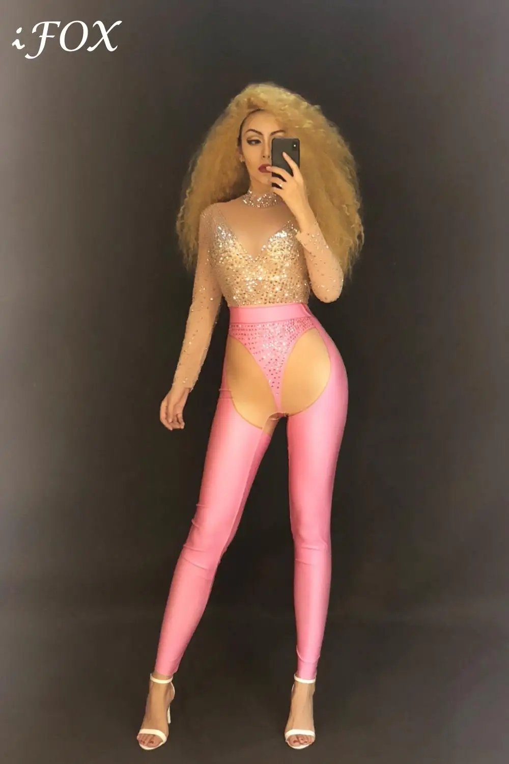 Women See Through Mesh Sexy Pink Jumpsuit Sparkling Crystal Nightclub Party Dancer Performance Stage Wear Sparkly Costumes
Women See Through Mesh Sexy Pink Jumpsuit Sparkling Crystal Nightclub Party Dancer Performance Stage Wear Sparkly Costumes