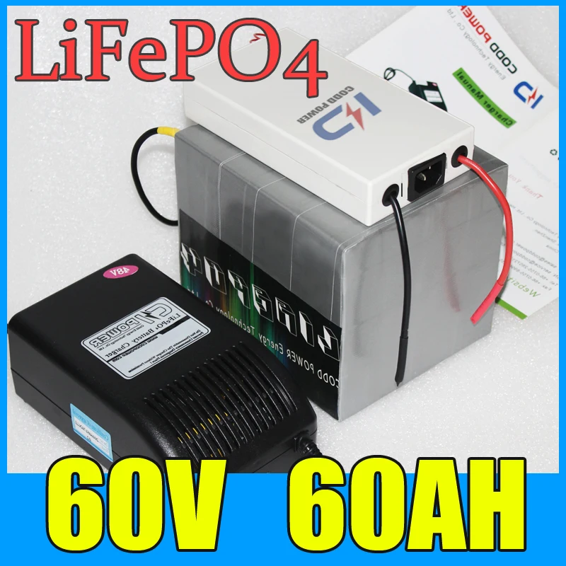 60 в ач LiFePO4 аккумулятор 3000 Вт Электрический велосипед скутер литиевая батарея + BMS