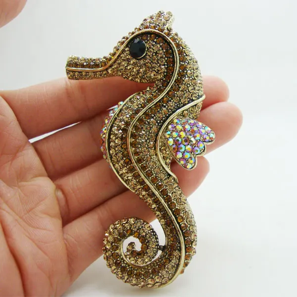 Classic Hippocampus Art Nouveau Brooch Pin Brown Rhinestone Crystal Woman | Украшения и аксессуары