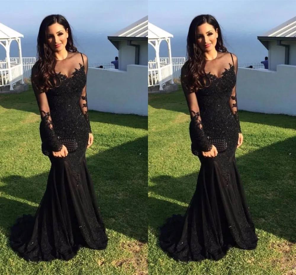 Black Evening Dresses 2019 Elegant Scoop Long Sleeves Tulle Appliques Lace Beaded Long Formal Gown
Black Evening Dresses 2019 Elegant Scoop Long Sleeves Tulle Appliques Lace Beaded Long Formal Gown