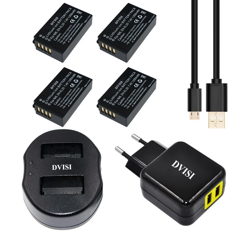 4pcs/lot EN-EL20 EN EL20 EL20 Rechargeable Battery+USB Dual Charger for NIKON 1 J1 J2 J3 S1 Digital Battery+EU/US AC Adapter
4pcs/lot EN-EL20 EN EL20 EL20 Rechargeable Battery+USB Dual Charger for NIKON 1 J1 J2 J3 S1 Digital Battery+EU/US AC Adapter