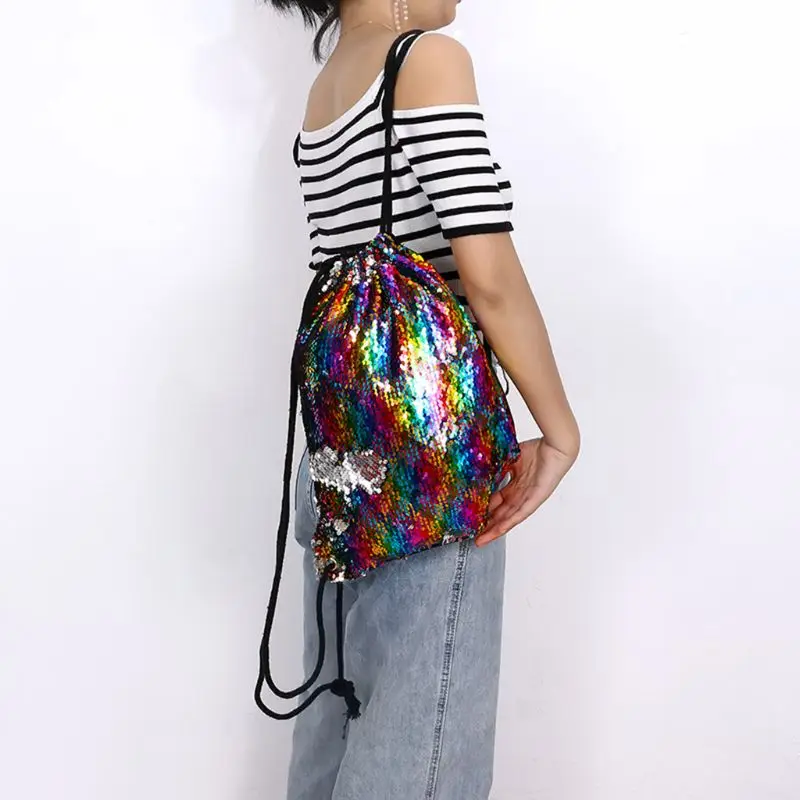 Ladies Travel Sequin Drawstring Backpack Glitter Cinch Beach Pack Bags Flip Sequins Shining Sports Rucksack for Kids Adults
Ladies Travel Sequin Drawstring Backpack Glitter Cinch Beach Pack Bags Flip Sequins Shining Sports Rucksack for Kids Adults