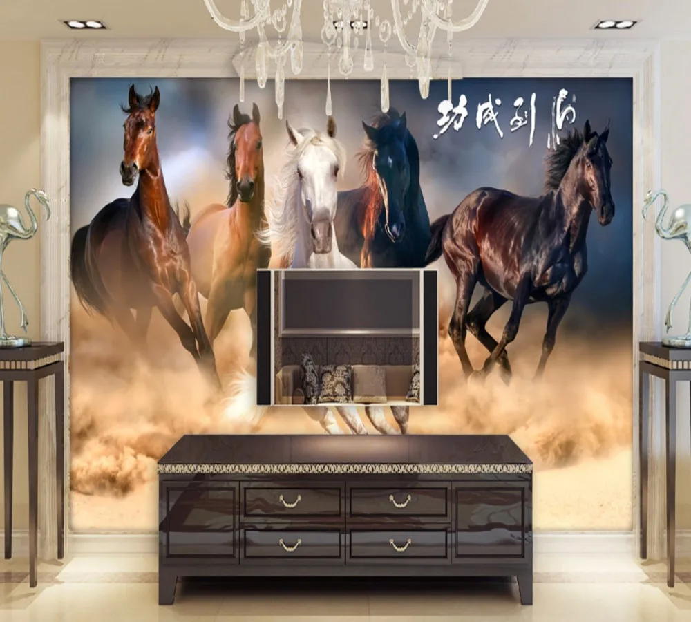 Free Shipping Horse To Success Pentium TV Background Wall Decoration Painting Custom 3d Office Conference Room Wallpaper | Обустройство