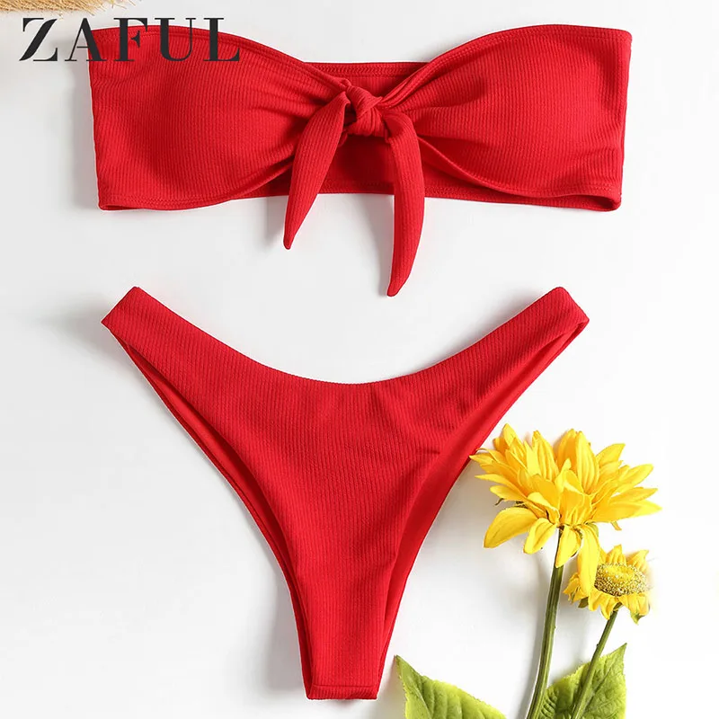 

ZAFUL Bikinis 2019 Push Up Padded Scoop Neck Woman Swimwear Solid Color Beachwear Brazilian Bikini Set Maillot De Bain Femme