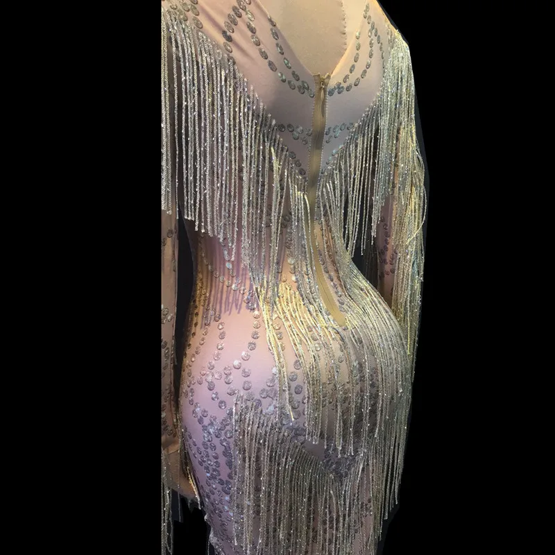 Evening Party Women Taseels Dress Fashion Stage Costumes Floor Length Dress Mesh Rhinestones Singer Costumes Shining Dress
Evening Party Women Taseels Dress Fashion Stage Costumes Floor Length Dress Mesh Rhinestones Singer Costumes Shining Dress
