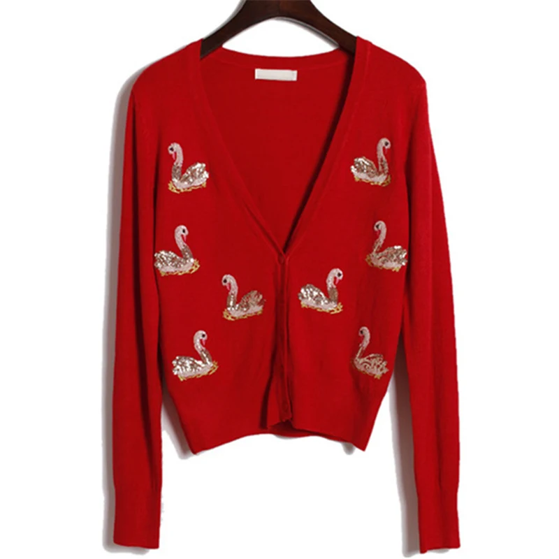Makuluya Sweet Spring Autumn Tops Women Goose Sequins Swan Embroidery Lady Knitted Cardigan Sweaters Female Vintage Chic Coat QW
Makuluya Sweet Spring Autumn Tops Women Goose Sequins Swan Embroidery Lady Knitted Cardigan Sweaters Female Vintage Chic Coat QW