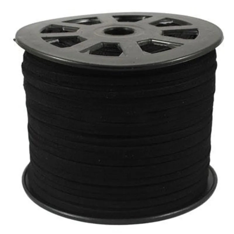 6x1.5mm Black Faux Suede Cord, 100yard/roll