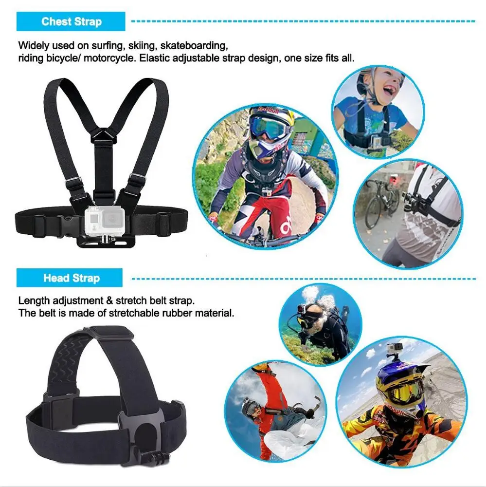 LANBEIKA Head Harness Strap Chest Strap Suction Cup For Gopro Hero 7 6 5 4 3+ 4session SJCAM SJ4000 SJ5000 SJ6 SJ7 Accessories