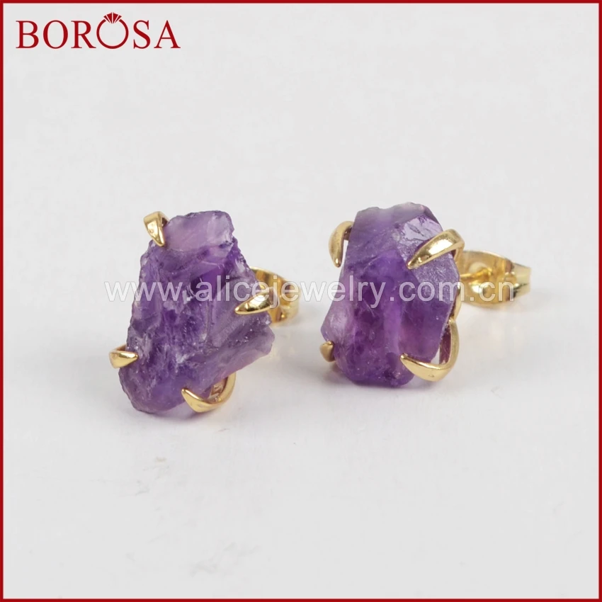 BOROSA Gold Color Rough Natural Purple Crystal Druzy Earrings Claw Setting Crystal Stone Stud Earrings Women Gems Jewelry ZG0134
BOROSA Gold Color Rough Natural Purple Crystal Druzy Earrings Claw Setting Crystal Stone Stud Earrings Women Gems Jewelry ZG0134