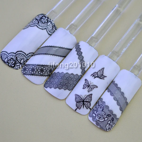 Новинка 2016 черный кружевной дизайн стикеры 3D на ногти Nail Art Наклейки для ногтей