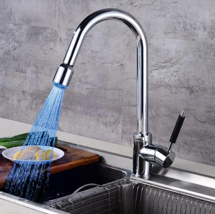LED Kitchen Faucets Chrome Mixer Faucet for Single Handle Pull Down Deck Mounted Crane Sinks faucet XT-112 | Строительство и