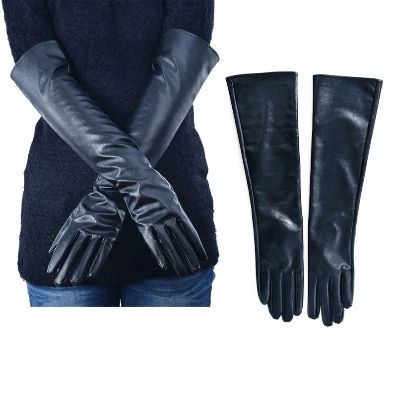 Модные женские перчатки из искусственной кожи высокого качества зимние длинные
