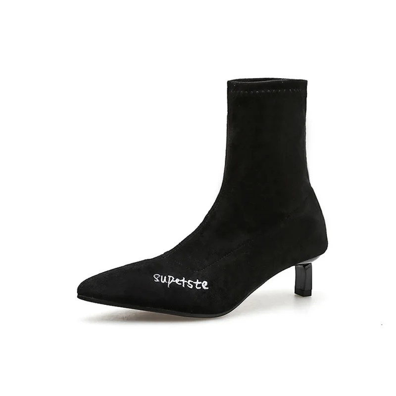 Ботинки женские зимние черные ботильоны для женщин с острым носком ботинки 2018