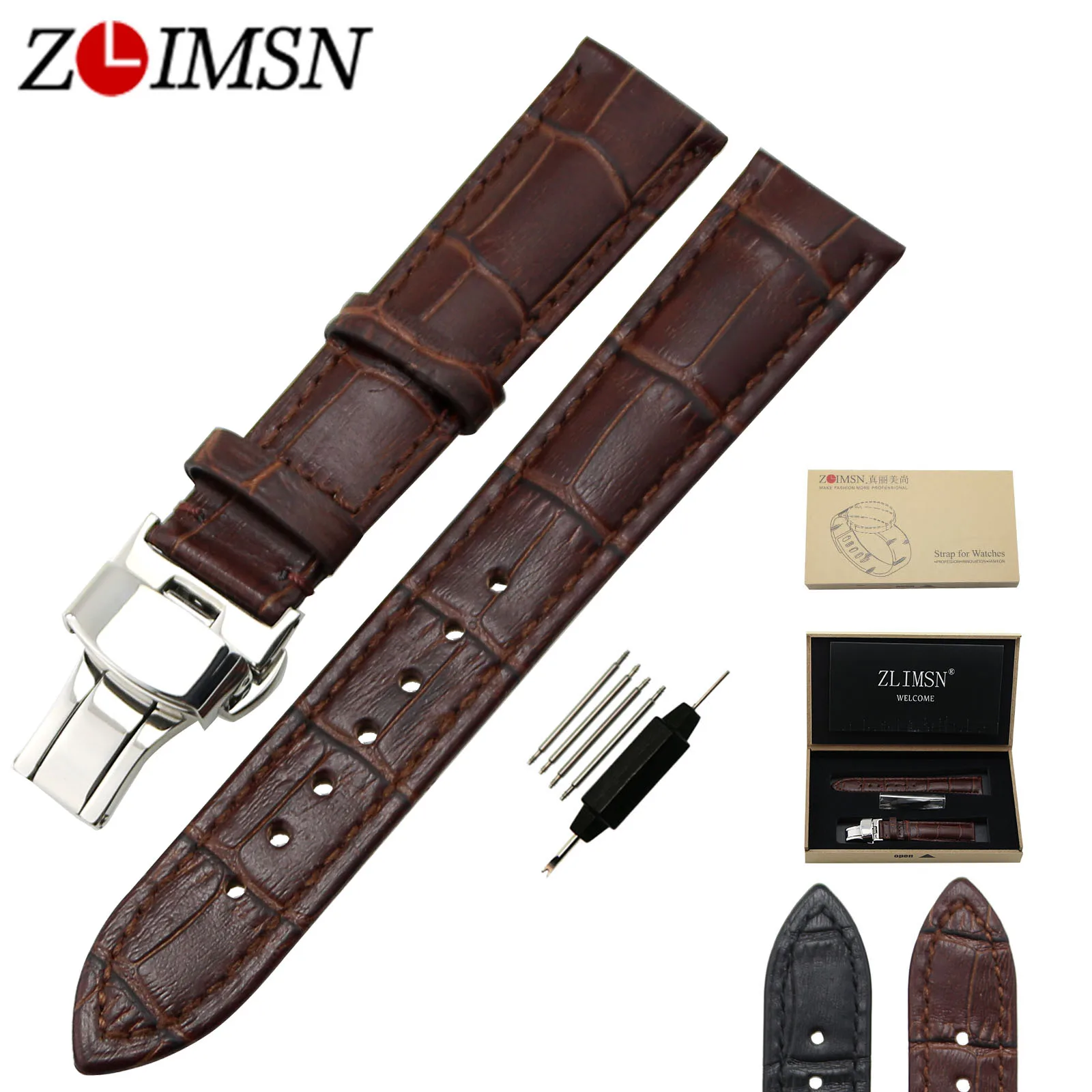 ZLIMSN Watch Strap Deployment Butterfly Clasp Soft Top Grade Crocodile Grain Brown Genuine Leather Watchband Replacement 18 20mm
ZLIMSN Watch Strap Deployment Butterfly Clasp Soft Top Grade Crocodile Grain Brown Genuine Leather Watchband Replacement 18 20mm