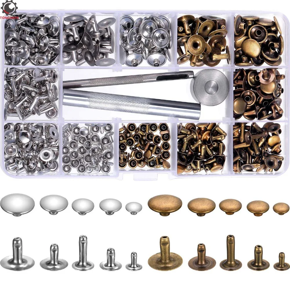 200Set 5Sizes Leather Rivets Single Cap Rivet Tubular Metal Studs with 3Pcs Fixing Tool for DIY Leather Craft Rivets Replacement
200Set 5Sizes Leather Rivets Single Cap Rivet Tubular Metal Studs with 3Pcs Fixing Tool for DIY Leather Craft Rivets Replacement