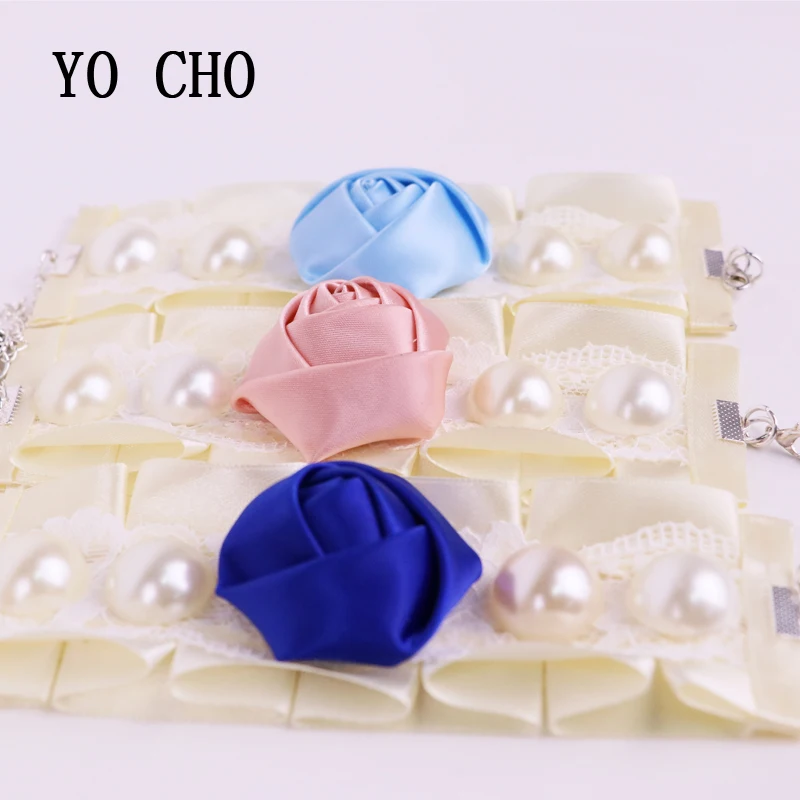 

YO CHO Ivory Artificial Silk Rose Bracelet Bridesmaid Sisters Hand Flower Wedding Party Prom Bridal Royal Blue Wrist Corsage DIY