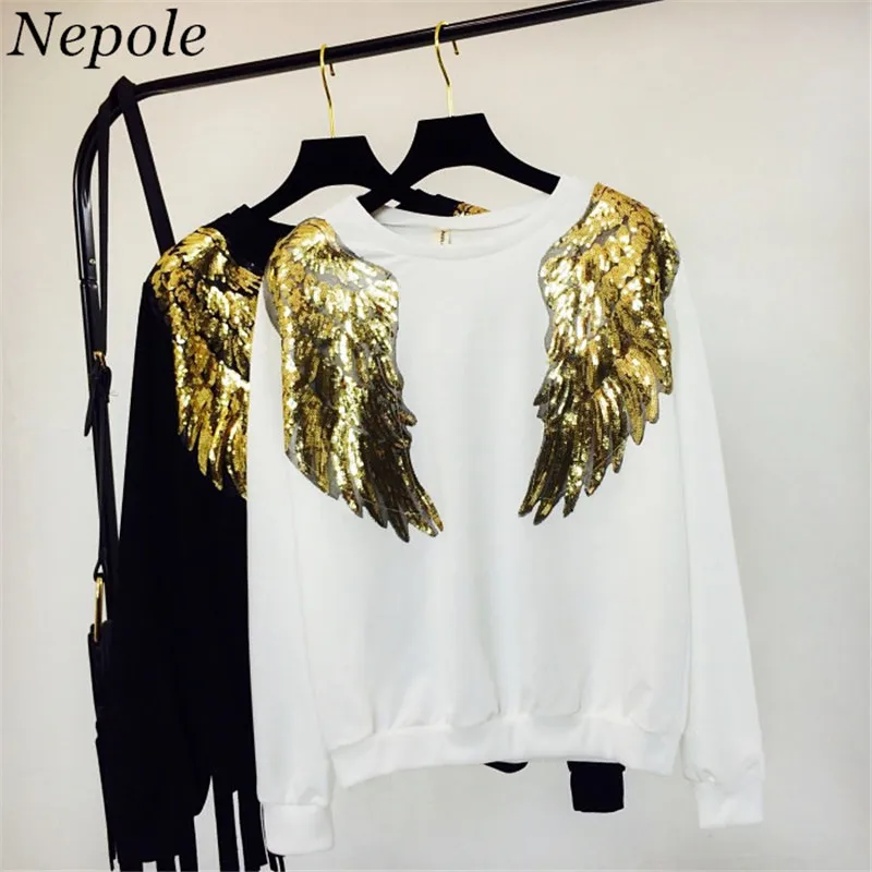 Neploe Sequined Appliques Beading Women Hoodies O-Neck Female Pullover 2018 Autumn Winter New Casual Loose Fashion Top 69183 | Женская