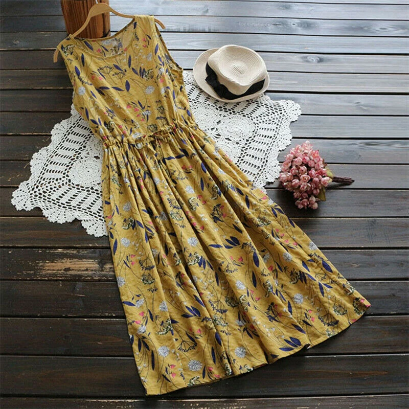 Plus Size Summer Dress Women Casual Sleeveless Long Mid Dresses Beach Floral Printed Subndress Ladies Fashion Party Vestido
Plus Size Summer Dress Women Casual Sleeveless Long Mid Dresses Beach Floral Printed Subndress Ladies Fashion Party Vestido