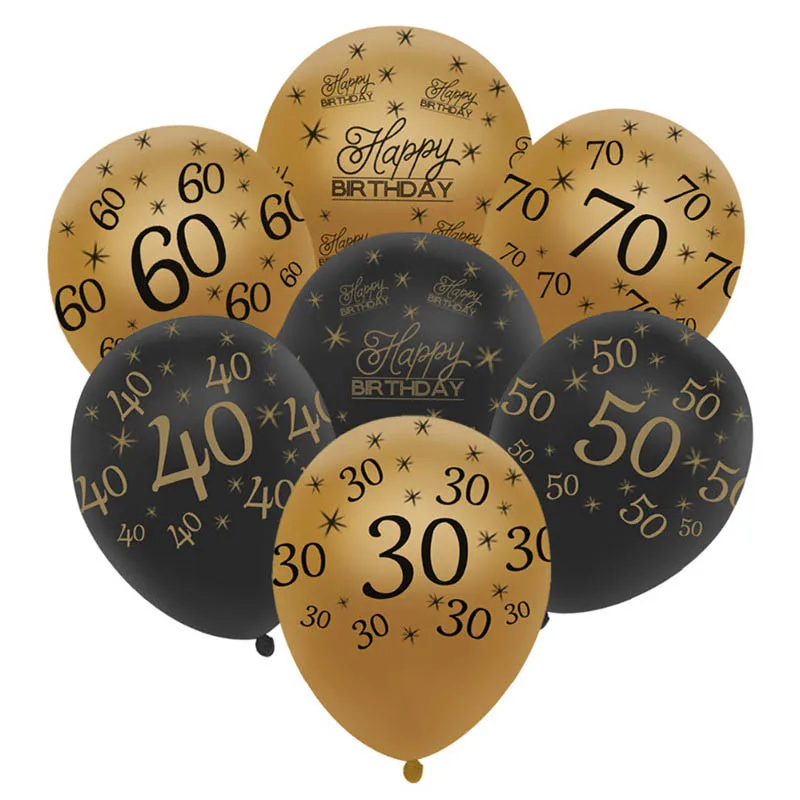 Фото 10 шт. 12 дюймов золотые латексные воздушные шары черные 30 40 50 60 70 лет с днем