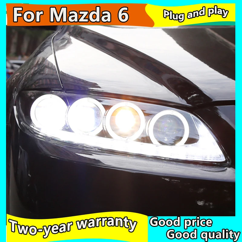 

Автостайлинг для Mazda 6 фар 2004-2013 Mazda6 светодиодный ные фары ангельские глазки DRL Биксеноновые линзы дальний и ближний свет парковка