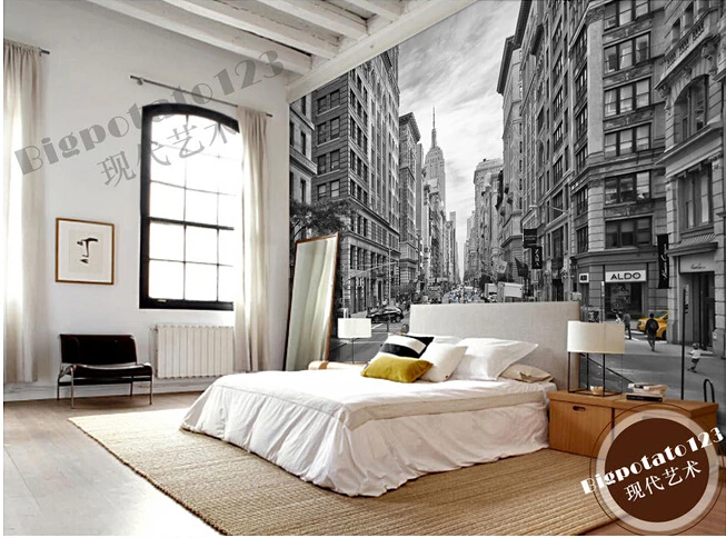 3D фрески на заказ современное черно-белое здание с изображением Нью-Йорка стены