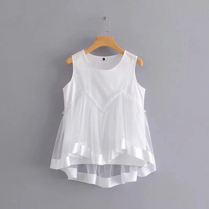 Mesh Gauze Stitching Vest Blouse Women Round Neck Tops Female Loose White Shirt Blusas Mujer S5796
Mesh Gauze Stitching Vest Blouse Women Round Neck Tops Female Loose White Shirt Blusas Mujer S5796