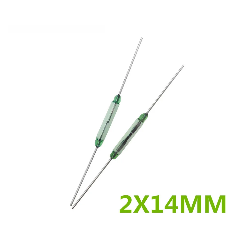 

100PCS/LOT Reed Switch 2X14MM GLASS Green N/O Low Voltage Current 100% NEW ORIGINAL