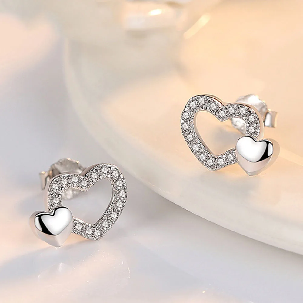 Authentic 925 Sterling Silver Earring Hollow Herat To Heart Love Crystal Stud Earring For Women Wedding Party Jewelry Gift
Authentic 925 Sterling Silver Earring Hollow Herat To Heart Love Crystal Stud Earring For Women Wedding Party Jewelry Gift