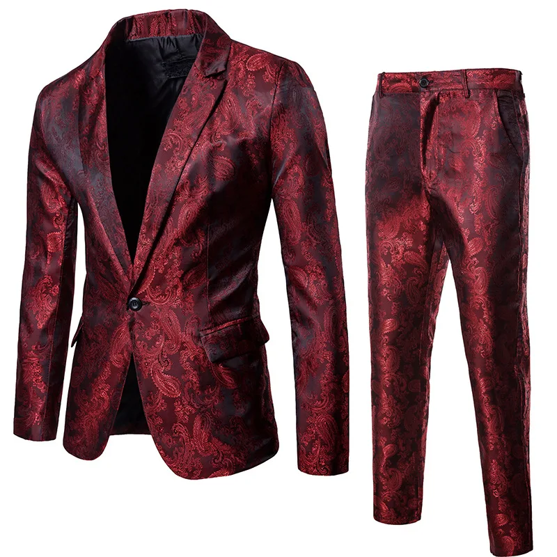Винно-красный костюм Пейсли для ночного клуба (пиджак + брюки) мужские Модные
