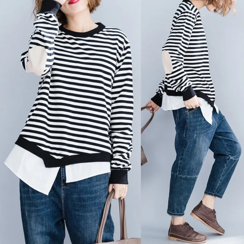 Johnature New Loose Striped Patchwork Women Tops 2021 Spring Casual Joker False Two Pieces Plus Women T-Shirts
Johnature New Loose Striped Patchwork Women Tops 2021 Spring Casual Joker False Two Pieces Plus Women T-Shirts