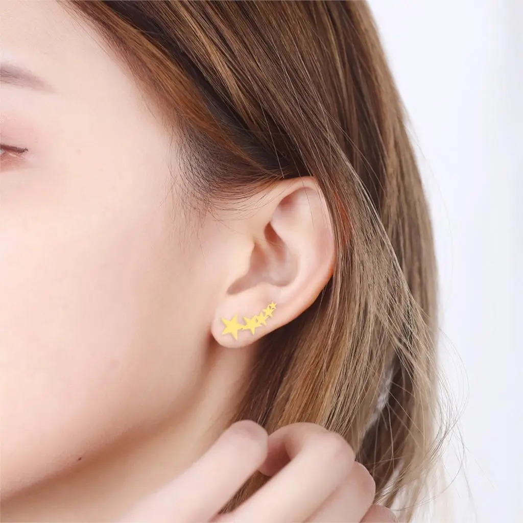 Cxwind Fashion Exquisite Stackable Star Stud Earrings for Women Ear Climber Earring Jewelry Valentine's Day Gift Brincos de