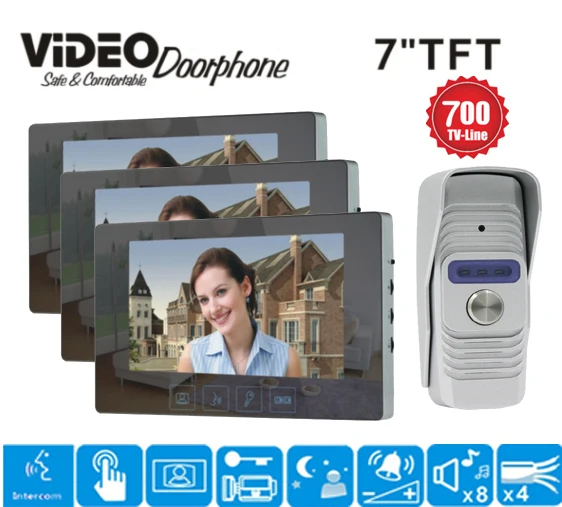 ZHUDELE 7 дюймов видео телефон двери Запись HD 700TVL 1 ИК ночной дверной Звонок камера и 3