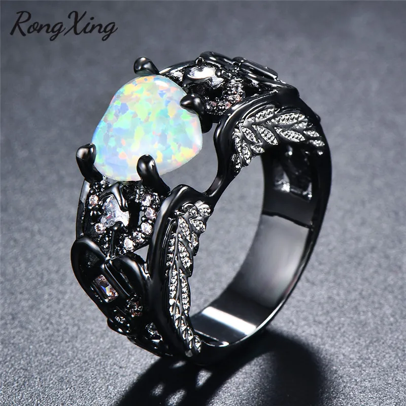 RongXing Модные кольца с белым огнем и опалом для женщин кольцо любовным сердцем