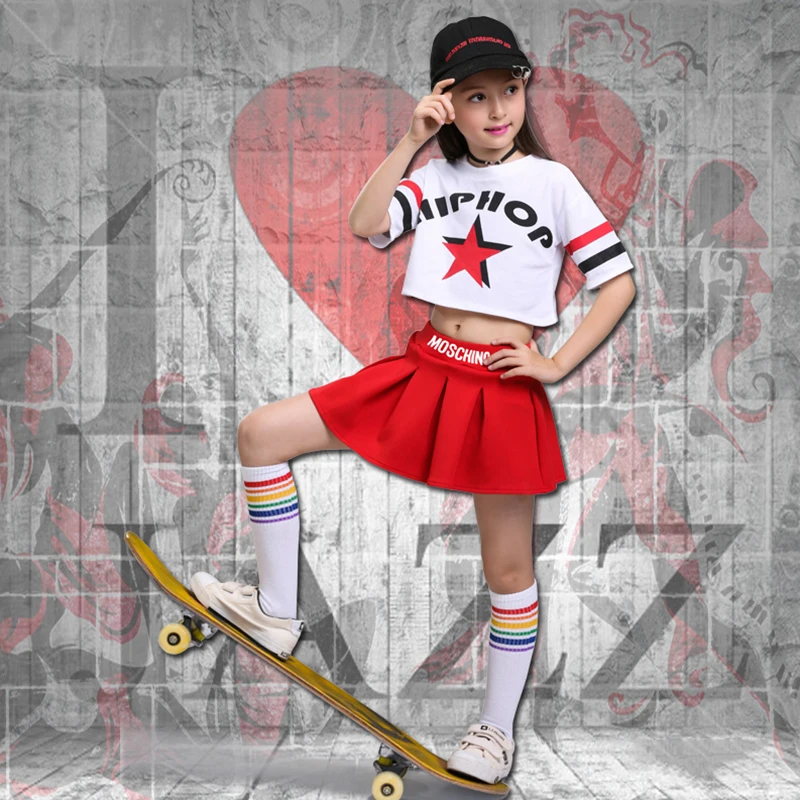 

Jazz Dance Children Performance Costume Casual Hip Hop Stage Wear Letter Print Dance Costumes Jazzy Stripe Dance Wear Kids Cloth