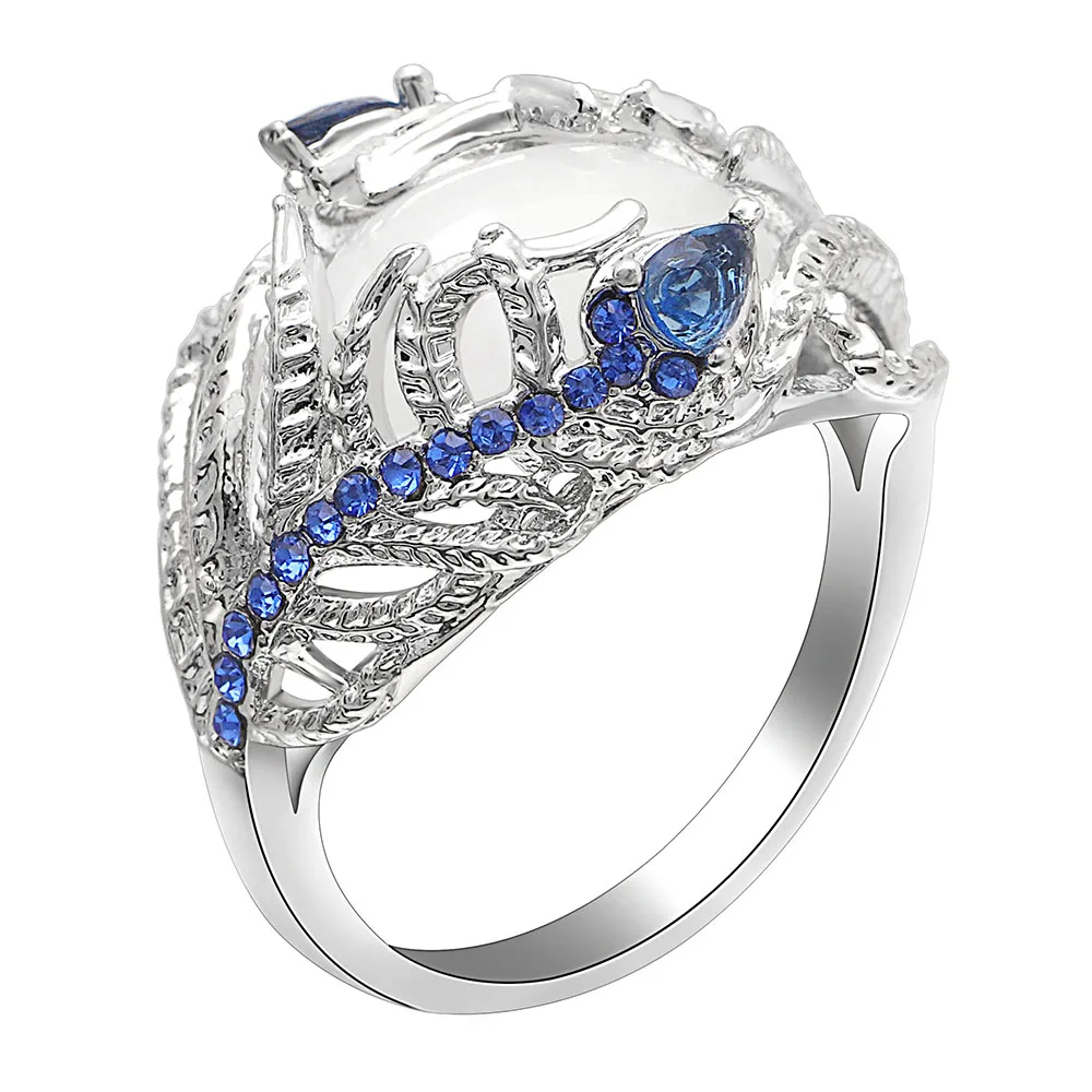 New Custom Creative Feather Rings Silver Color For Women Vintage Blue Opal Flower Moonstone Engagement/Wedding Ring Dropshipping
New Custom Creative Feather Rings Silver Color For Women Vintage Blue Opal Flower Moonstone Engagement/Wedding Ring Dropshipping