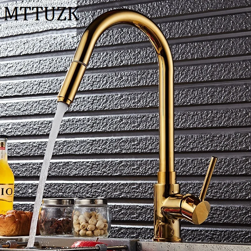 MTTUZK Роскошный кухонный выдвижной кран из золотой латуни для смеситель холодной и