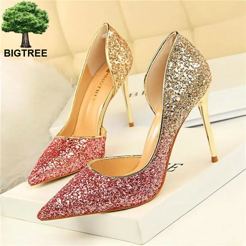 Bigtree Show Thin Sexy Side Cut-outs Dress Shoes Women Pump Fashion Sequined Cloth Shallow Women's High Heels Shoes Pointed Toe
Bigtree Show Thin Sexy Side Cut-outs Dress Shoes Women Pump Fashion Sequined Cloth Shallow Women's High Heels Shoes Pointed Toe